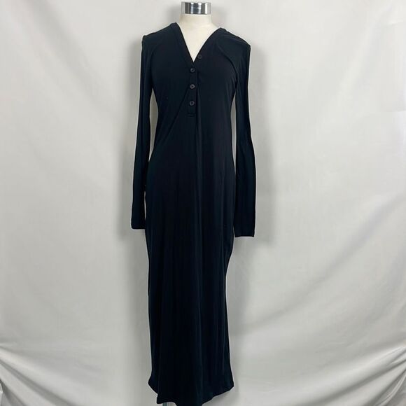 James Perse Black Button Front Long Dress - Picture 2 of 6